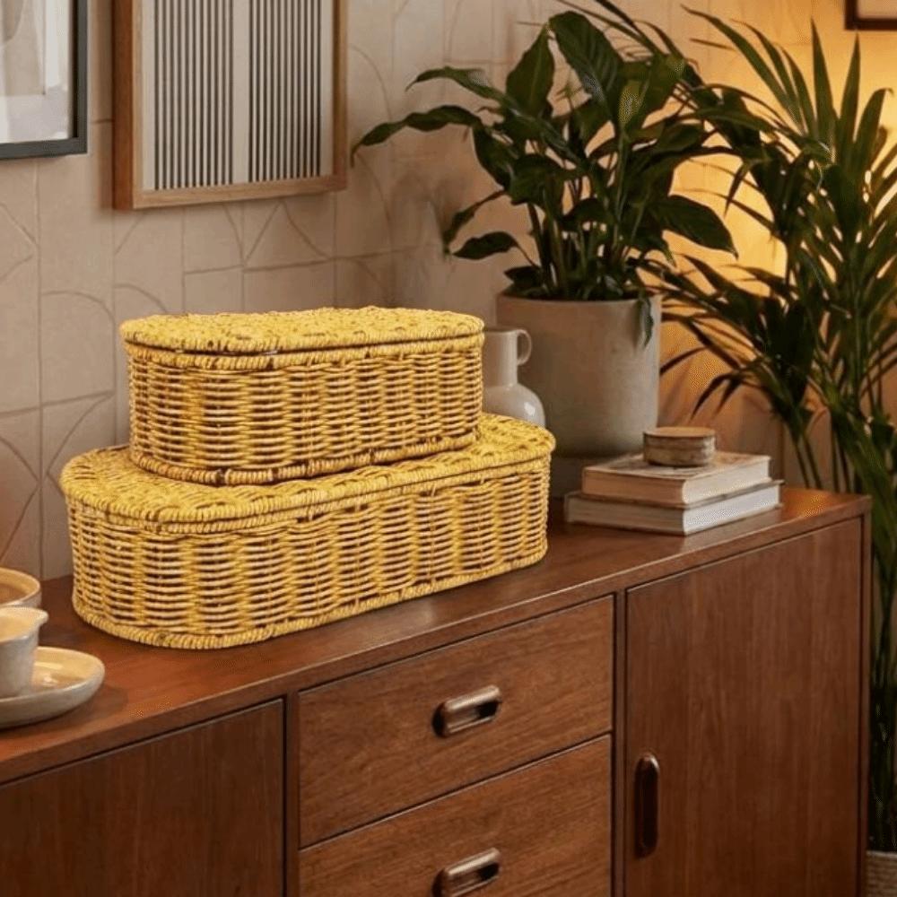Large Capacity Oval Handwoven Basket Dust-proof Sundries Storage Box Woven Storage Box Home Use