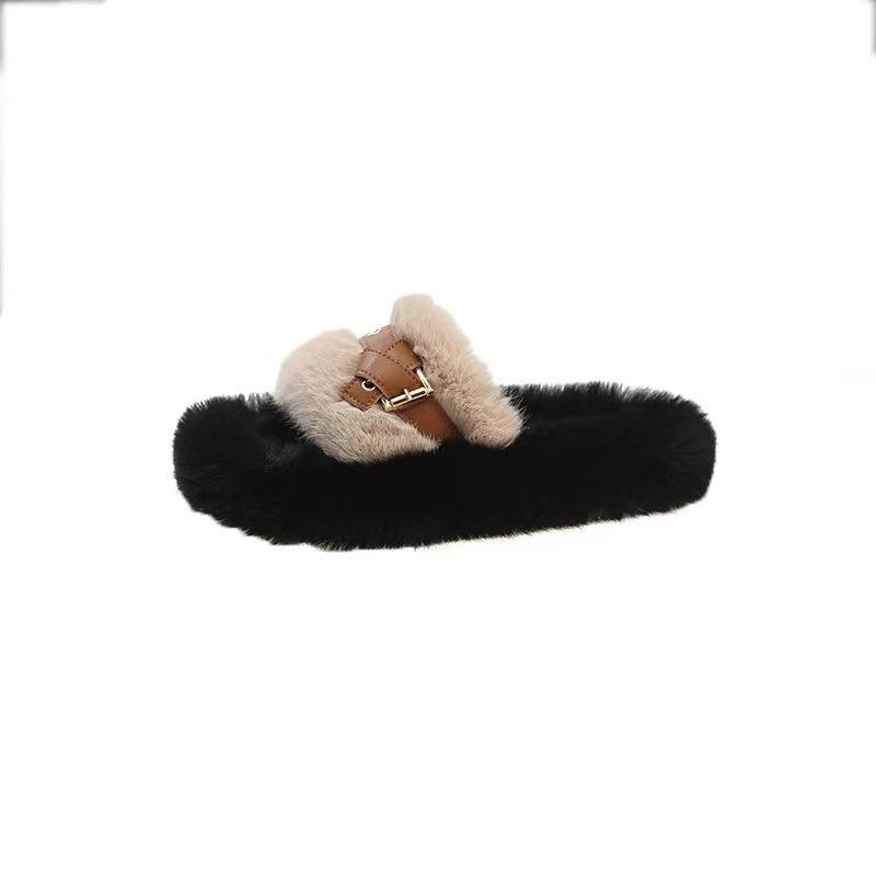 New Women's Fluffy Slippers Autumn and Winter Outer Wear Fashion Casual Shoes Drag Platform Versatile Women's Shoes Trendy Outer Wear Girls