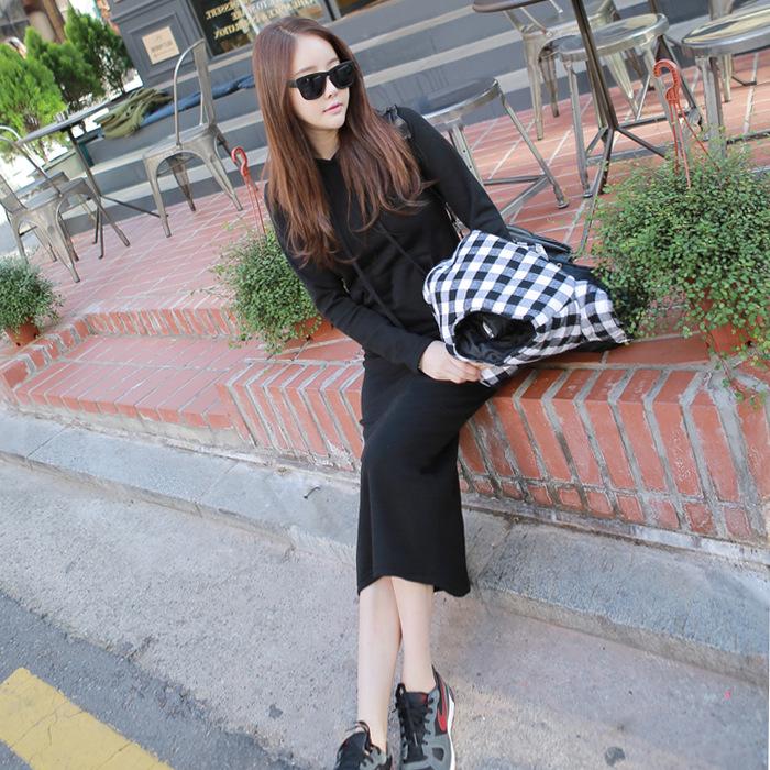 Korean Style Medium-Length Slimming Thick Hoodie Sweatshirt Pullover Dress for Women