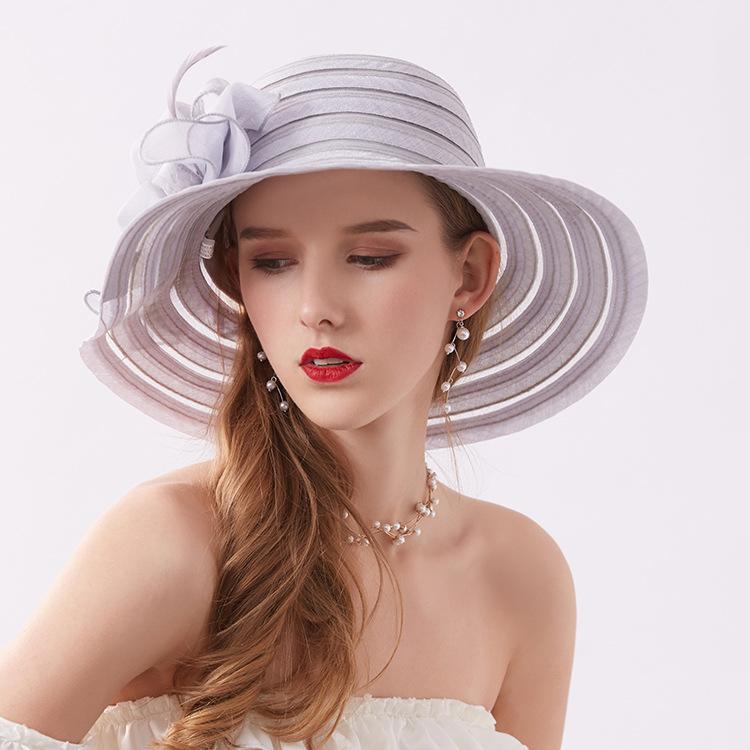 Fashion Top Hat Women'S Lace Flower Shade Mesh Hat Summer Folding Beach Hat Outdoor Sun Hat