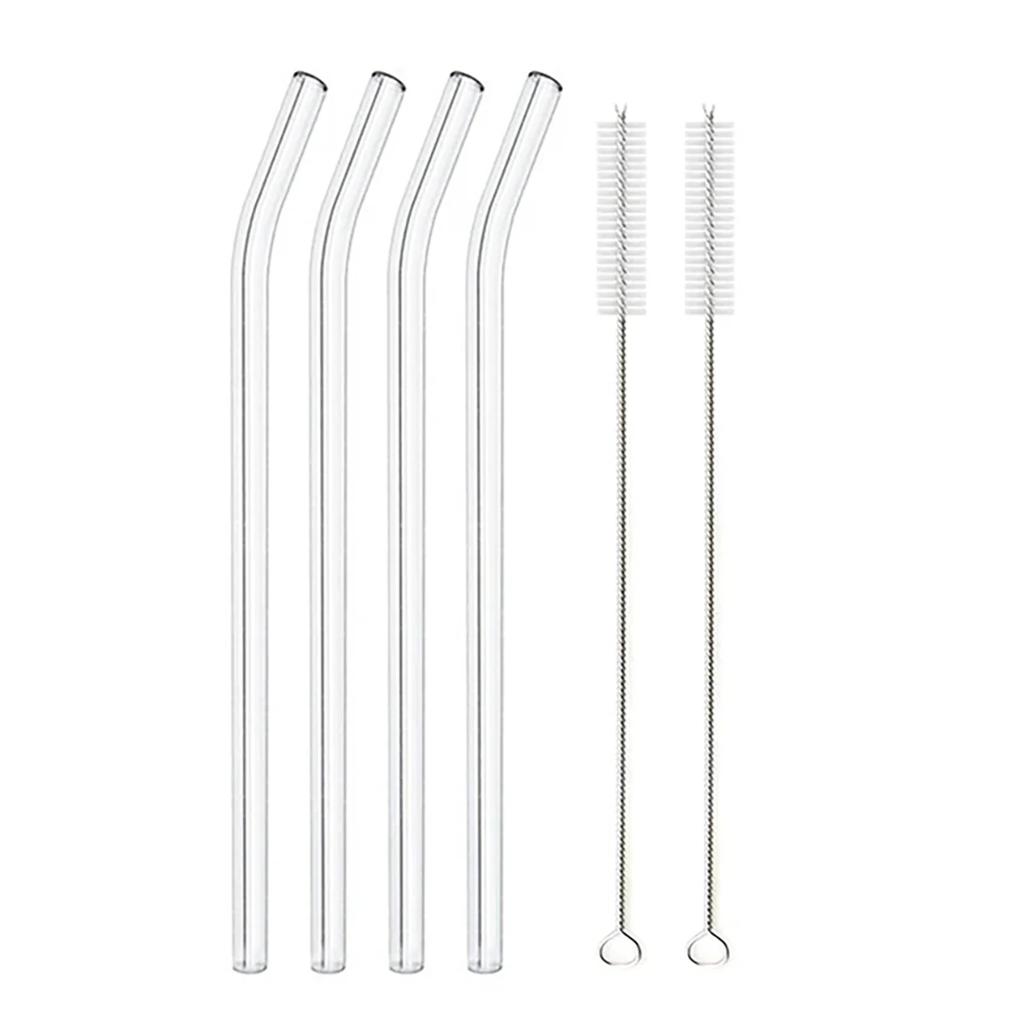 4-8Pcs Reusable Glass Straw Set High Borosilicate Smoothie Cocktails Straw Healthy Eco Friendly Drinking Straw with Clear Brush