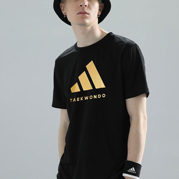 Adidas Klasické Pohodlné Tréninkové Běžecké Sportovní Pletené Tričko s Krátkým Rukávem a Kulatým Výstřihem Unisex Top Černá Zlatá ADICLTS24TK-BG