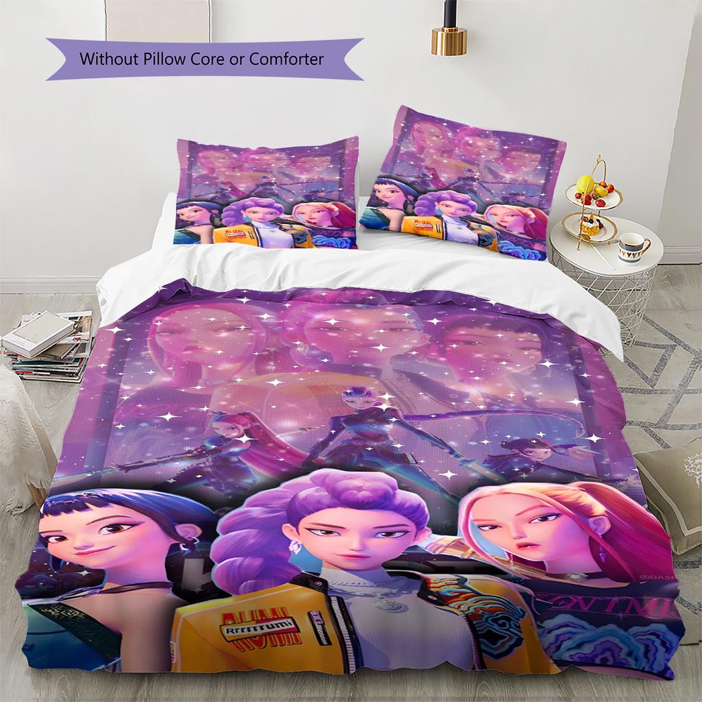 Anime-Muster Bettwäsche Steppbettdecke Set Bettbezug Kissenbezug Heimdekoration Geburtstagsgeschenk (1 Bettbezug + 2 Kissenbezüge, ohne Füllung)