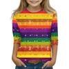 Print Tops For Youth Girls Round Neck 3/4 Sleeves T-Shirts Trendy Tops Outfit Tees