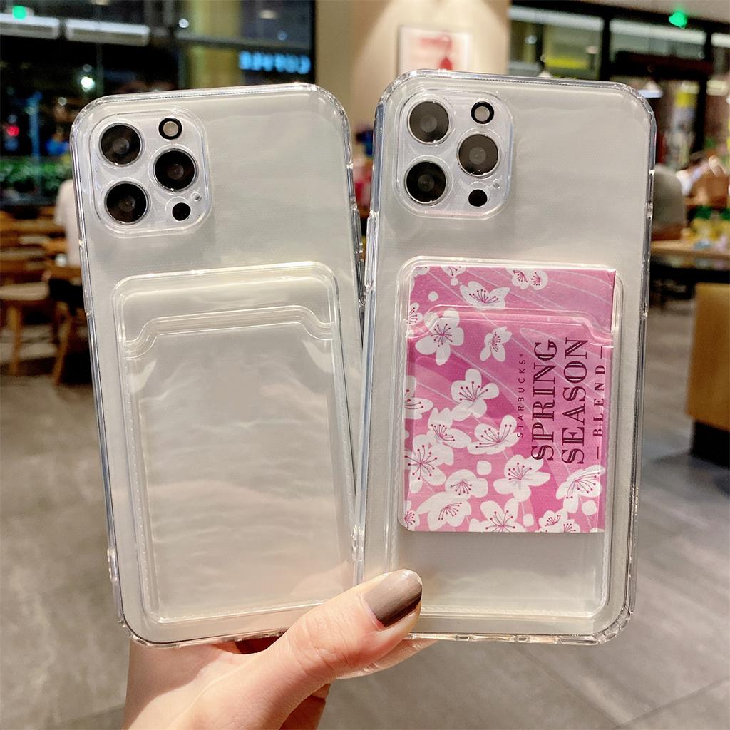 Transparent Internet Celebrity Card Sleeve Mobile Phone Case Apple for 15 14 13 11 12 xr 7 8Plus Xs Max Promax Antidrop Case