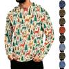 Men's Long Sleeve Hooded Sun Shirt Top with Christmas Print for Outdoor Wear