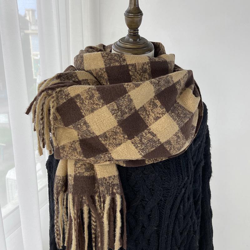 Scarf Women's Autumn and Winter Advanced Sense Thickened Warm Shawl New Imitation Cashmere Plaid Scarf
