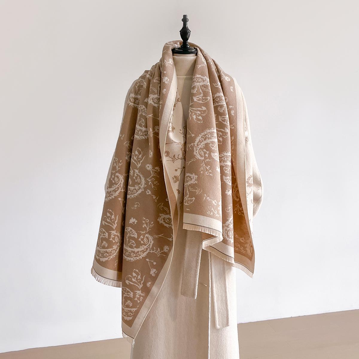 

Luxury Leaf Print Scarf for Women Warmer Winter Imitation Cashmere Pashmina Scarves Shawls Female Thick Blanket Wraps Foul