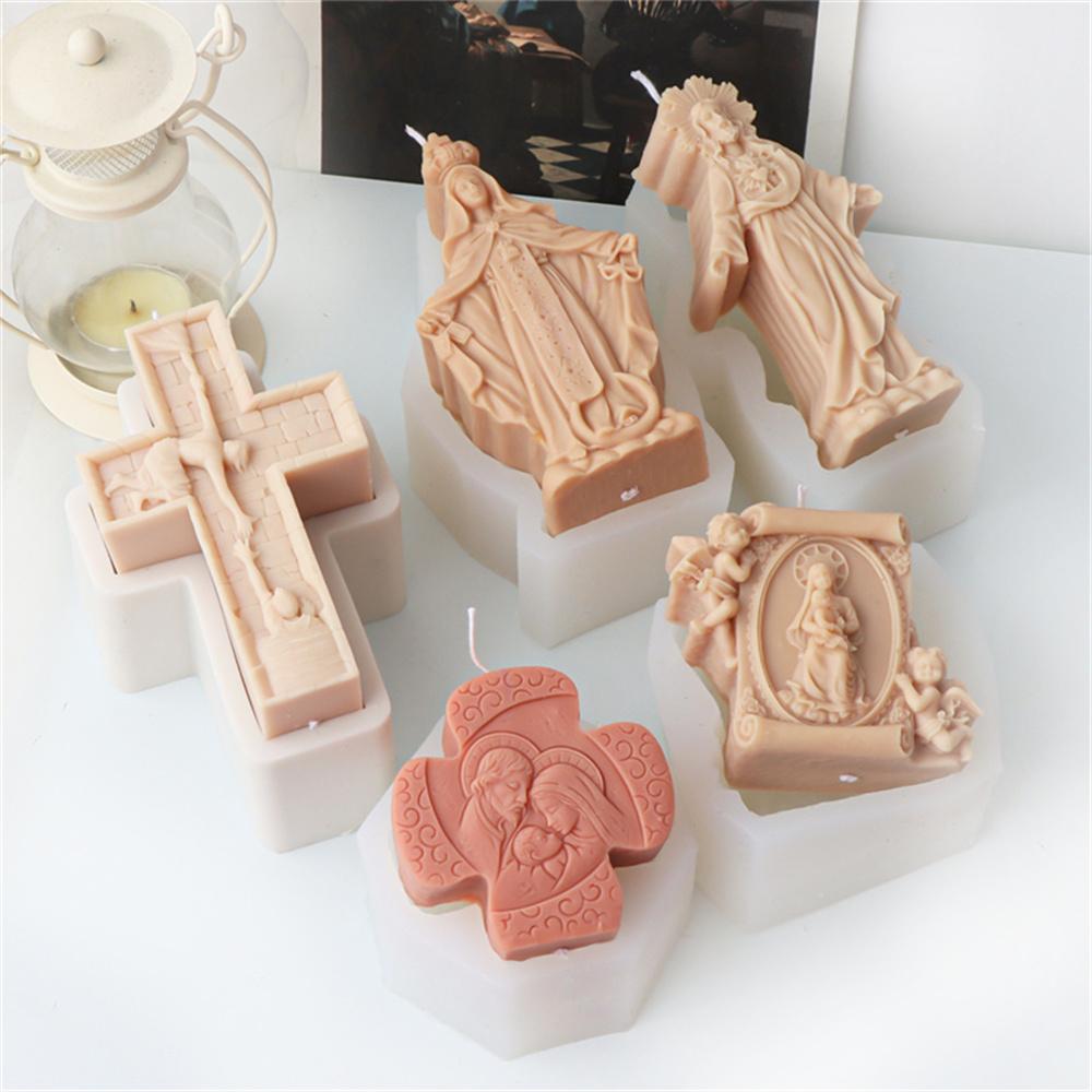 Mini Crucifix Jesus Virgin Angel Candle Silicone Mold DIY Saints Statue Candle Resin Plaster Craft Mold Church Home Decoration