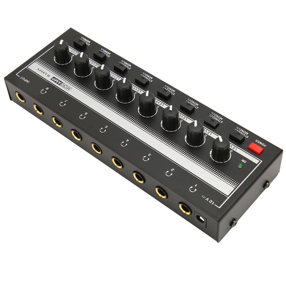 1/4" TRS Input/Output Stereo Headphone Amplifier 8-Channel Channel Line Mixer Studio Recording