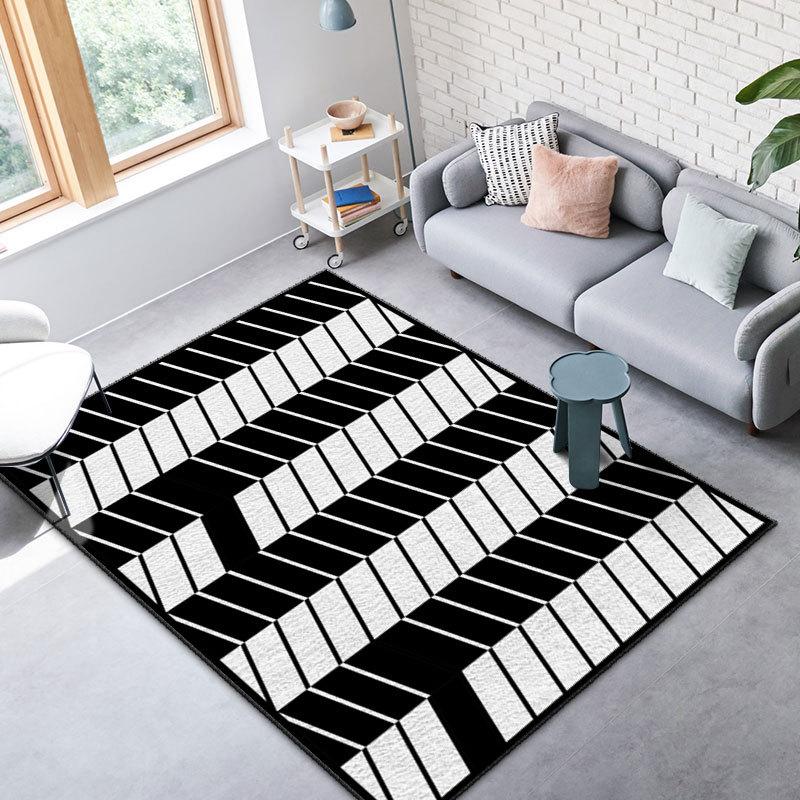 Simple Black And White Plaid Imitation Cashmere Carpet, Living Room Sand Blanket 3D Visual Striped Carpet Floor Mat Bedroom