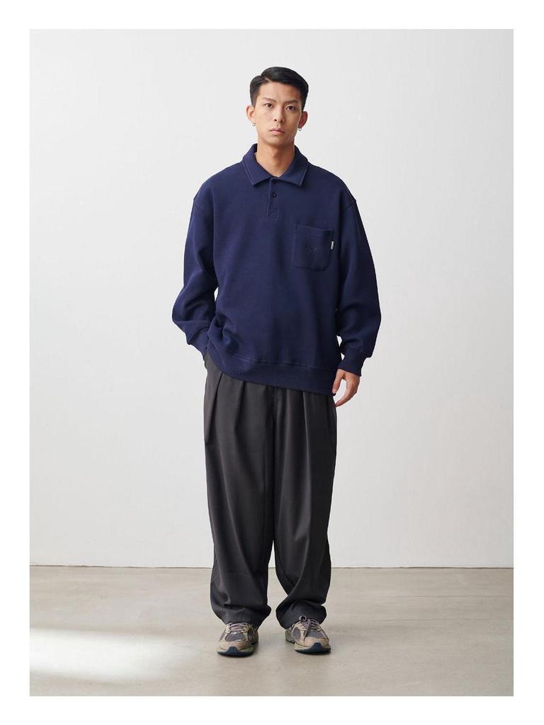 Autumn/Winter Long Sleeve Loose Fit Lapel Hoodie Pullover Casual Polo Shirt.