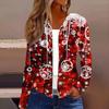 Women's Fashion Christmas Print Casual Zip-Up Long-Sleeved Hooded Jacket