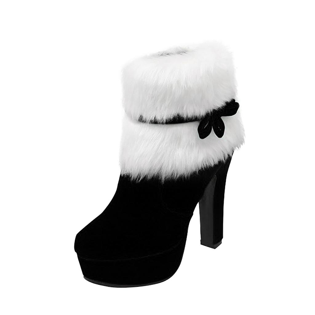 Christmas Winter Suede High Heels Thick Heel Side Zipper Ladies Short Boots
