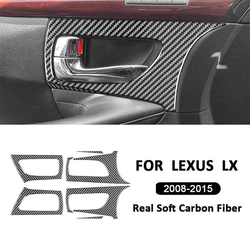4PCS For Lexus LX 2008-2015 Carbon Fiber Automotive Door Inner Pull Handle Panel Ring Bowl Frame Decoration Interior Stickers