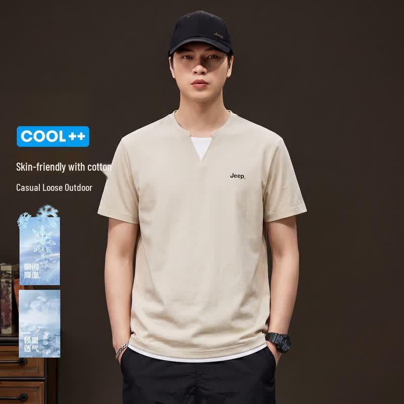 JEEP Men s High Cotton Blend Faux Two-Piece V-Neck T-Shirt 2XL
