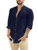 Men's European & American Linen Stand-Up Collar Cardigan Shirt - Solid Color, Long Sleeve, Casual, 2021