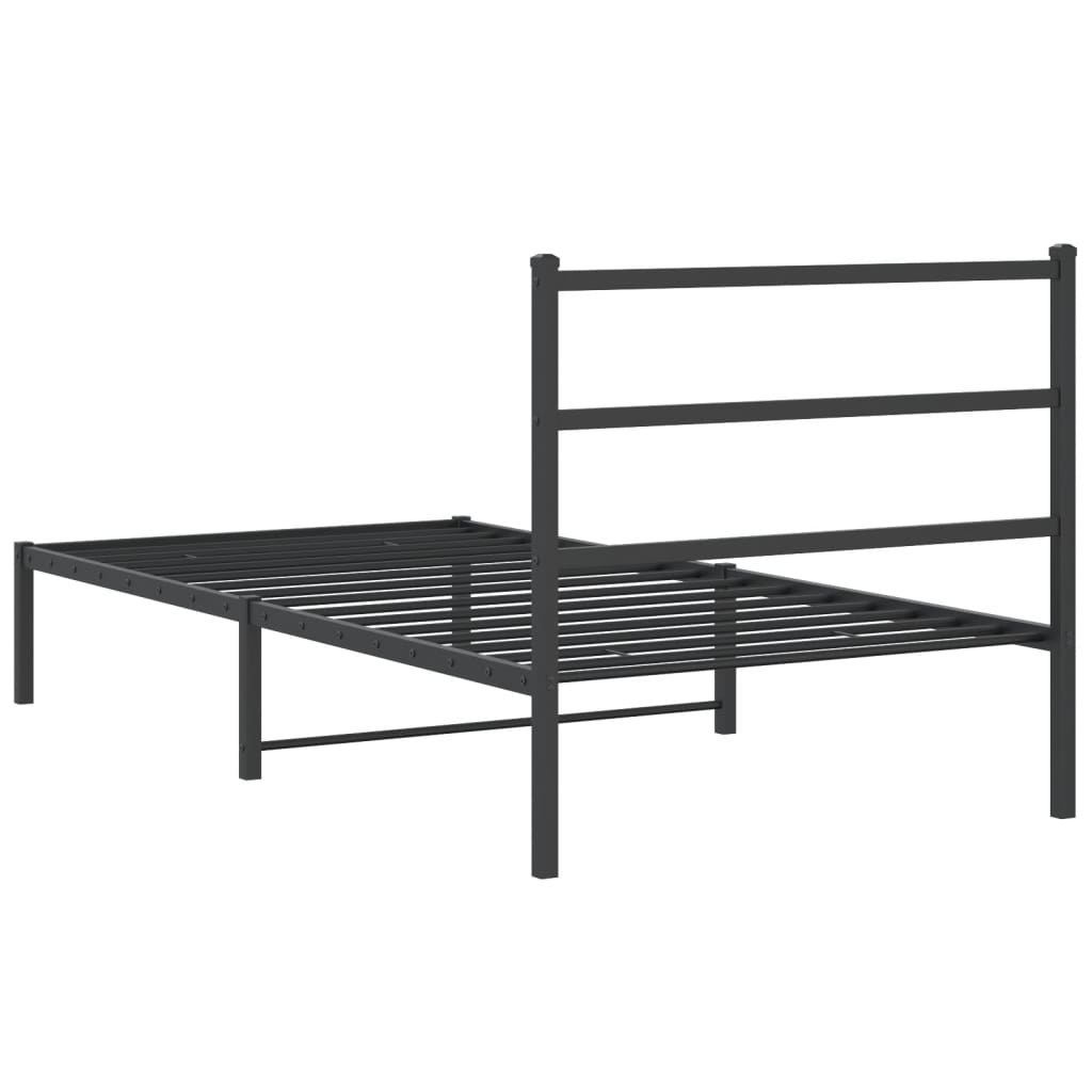 Metal Bed Frame with Headboard Black 107 x 203 cm