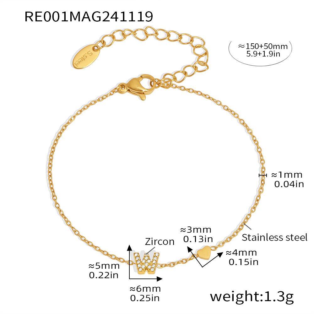 Qiong Yao 26-Letter Zircon Inlaid Jewelry Set: Gold-Plated Titanium Steel Necklace, Bracelet, Ring, and Stud Earrings.