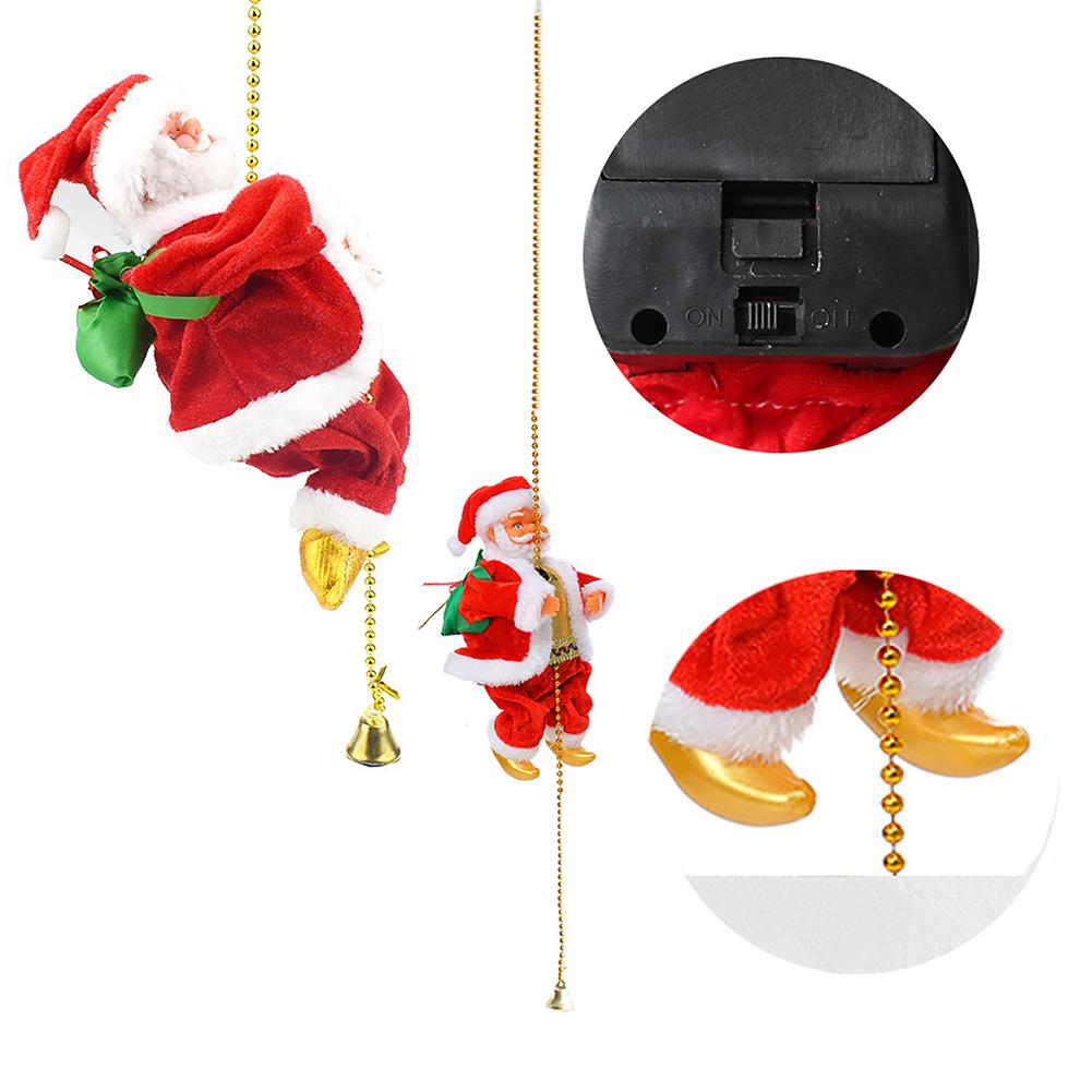 Climbing Santa Christmas Ornament Battery Operated Climbing On Beads Musical Moving Figure Xmas Decoration For Home Party