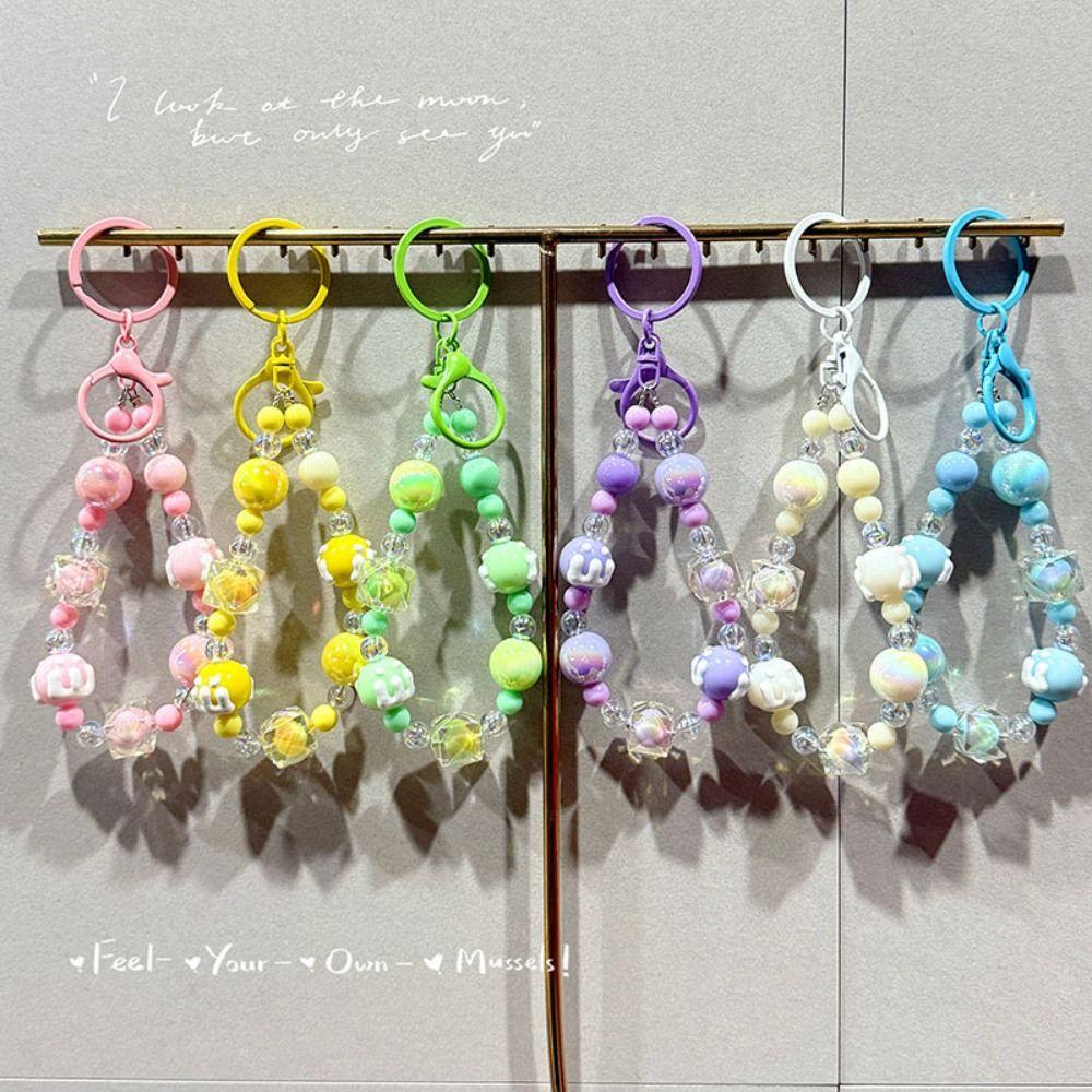 Candy Color Painted Beads Phone Chain Kawaii Decoration Anti-lost Wrist Strap Bag Decoration  Girl