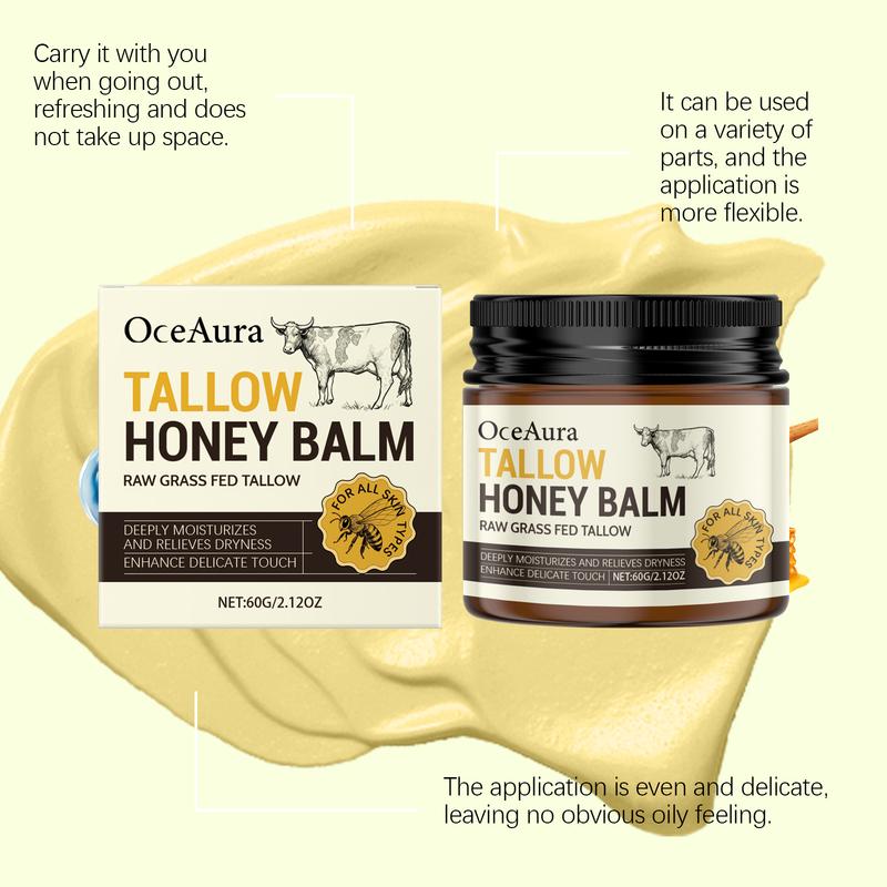 Organic Beef Tallow Honey Balm Lock Moisture Soften Rough Skin Smoother Texture Natural Formula Face Body Moisturizer
