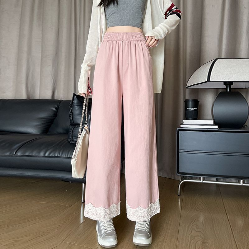 Lace Lace Splicing Pants Women Spring Summer High Waisted Wide Legged Trousers Loose Skinny Casual Stylish Straight