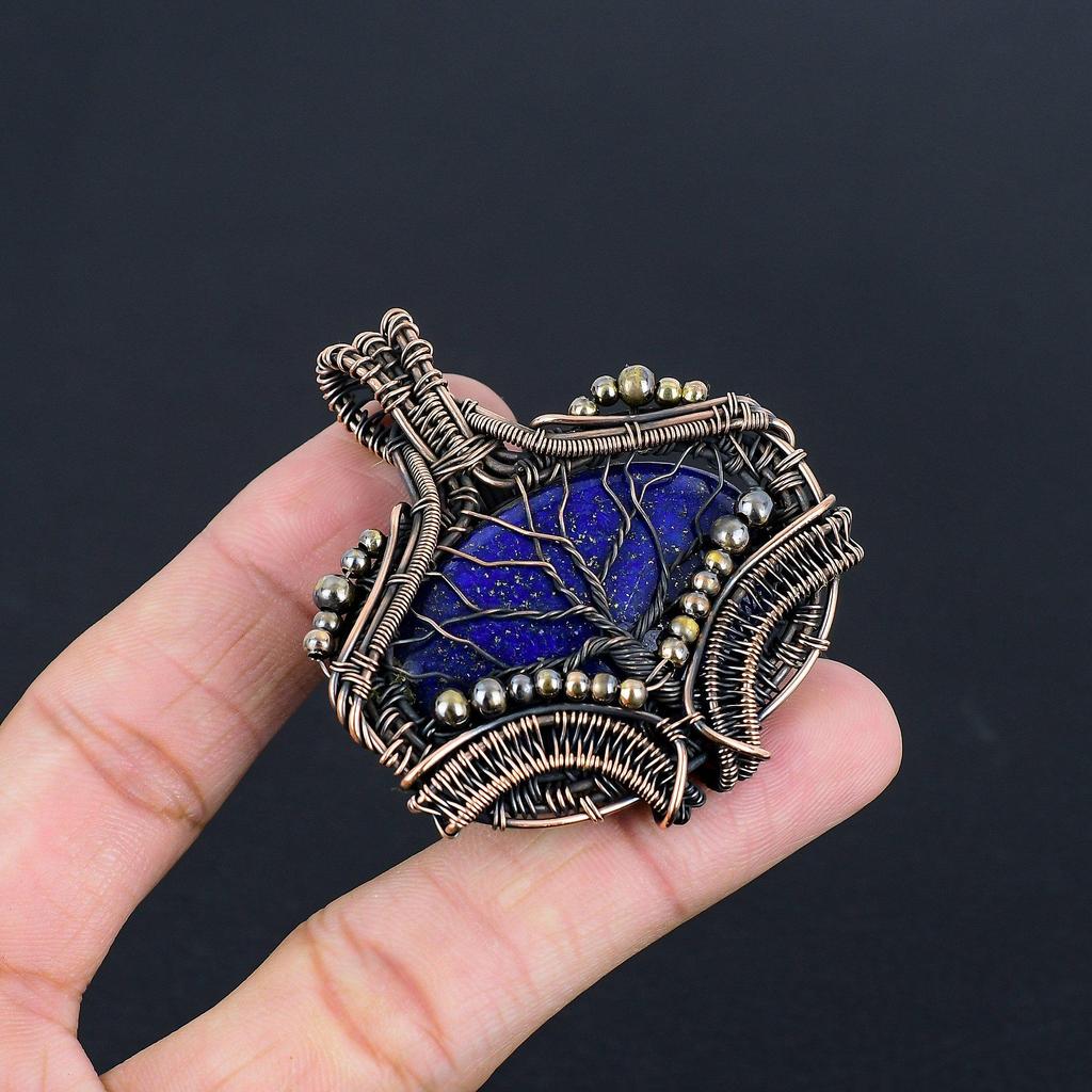 Lapis Lazuli Pendant Handmade Gemstone Jewelry, 999 Copper Wire Wrapped Pendant ,Unique Design Jewelry Pendant