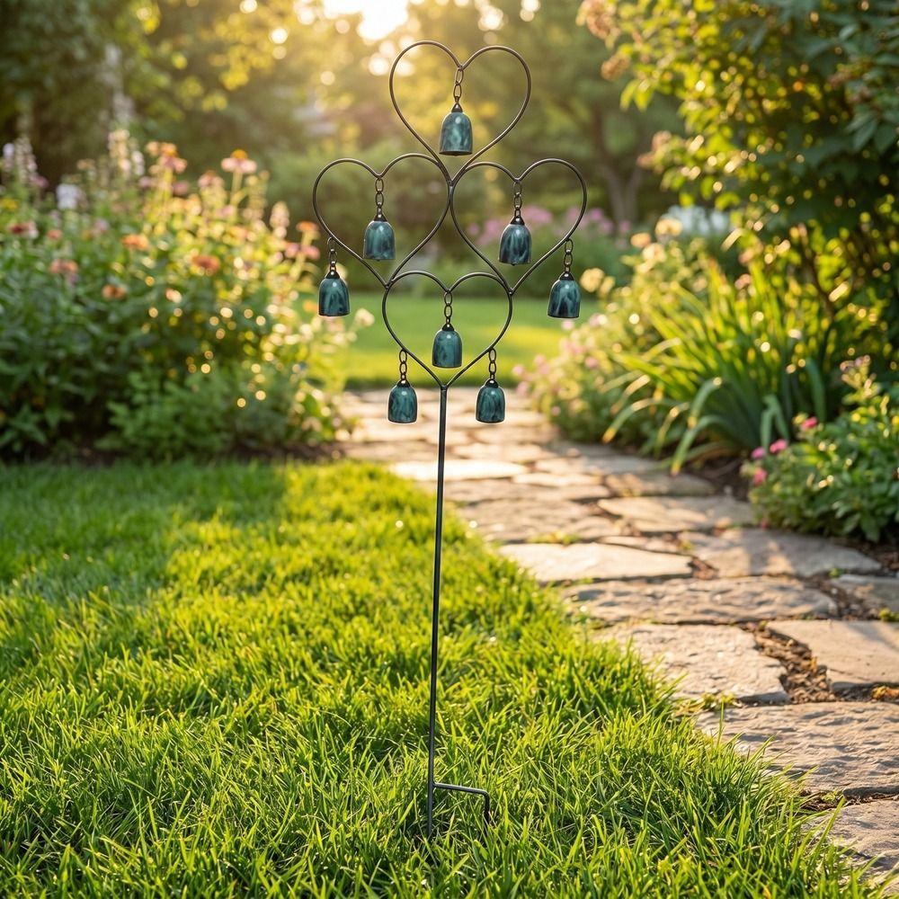Rustic Wind Chime Ground Plug Heart-Shaped Yard Ornament Garden Decoration Outdoor Decoration