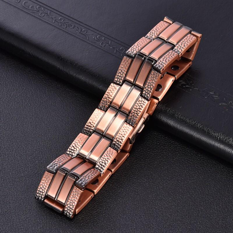 Geometric Red Copper Bracelet With Triple Magnetic Clasp Crack-Design Band Unisex Fashion Jewelry