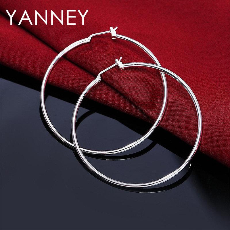 

925 Sterling Silver Earrings Woman Fashion 50MM Simple Circle Earrings For Engagement Jewelry Hip Hop Girls Gifts Wholesale