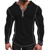 Men Waffle Knit Hooded Henley Shirt Vacation Long Sleeve T Shirt Casual Fashion Style