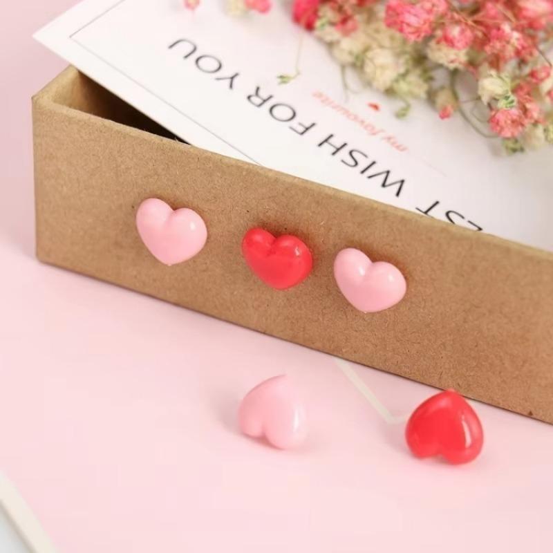50Pc Ins Pink Creative Heart Peach Heart Small Flat Head Push Pin Soft Wooden Board Photo Wall Map I-nail Office School Supplies