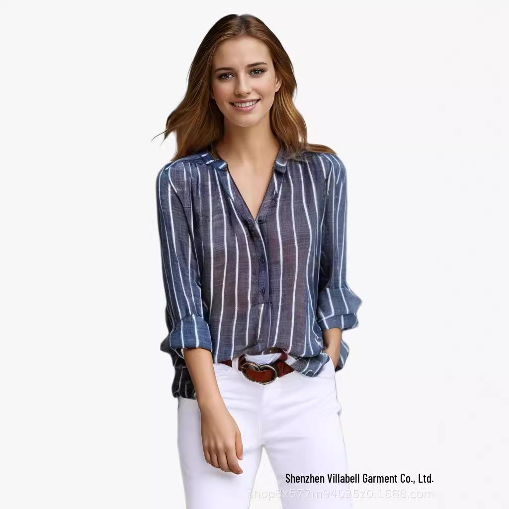 Women's Simple Fashion Printed Striped Loose Shirt