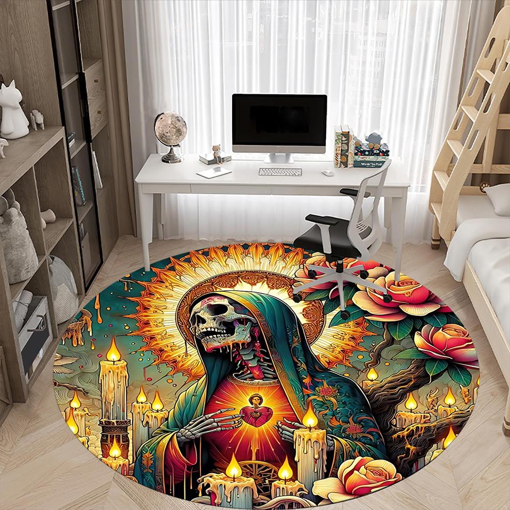 1pc Day of the Dead Virgin Mary Chair Carpet for Office Non-Slip, Lightweight, Machine Washable Rug for Office, Room - Holiday Decoryy251016007