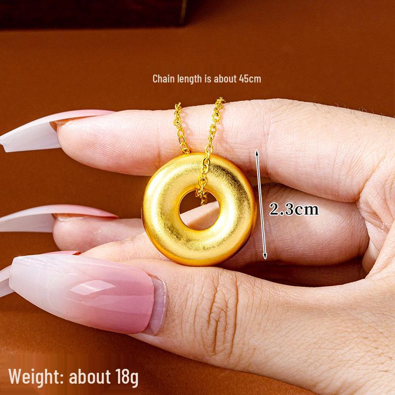 Vietnamese Gold Pendant Necklace: New Chinese Style, Women’s Safety Buckle Design, Long-lasting Color Jewelry