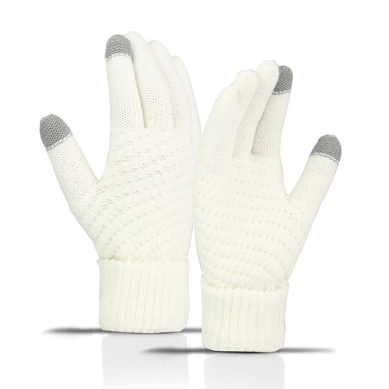 

Winter Warm Touchscreen Gloves Thick Fleece Women Men Fashion Knitted Gloves Mittens Pineapple Pattern Gloves Touch Screen One Size белый