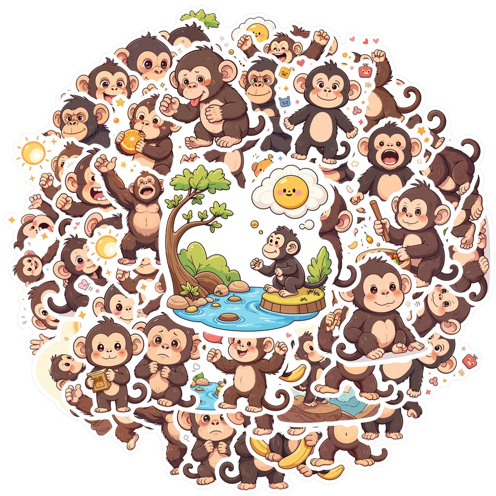 35-100pcs Cartoon Monkey Stickers Cute Jungle Animal Orangutan Stationery Stickers For Laptop Notebook Laptop Graffiti Decals