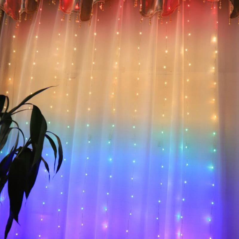 New 1.5 * 2M LED Rainbow Curtain Light USB Eight Function Mode Fairy Lights String Christmas Wedding Party Indoor Outdoor Decoration LS