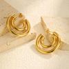 Classic C-shaped Earrings for Women,Gold Plated Stainless Steel Double Round Tube Earrings,Unique Jewelry Mother's Day Gift