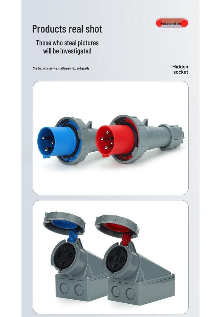 IP67 Three-Phase Industrial Plug Socket: 63A/125A, Waterproof, Aviation Plug, Male-Female, 3/4/5 Core.
