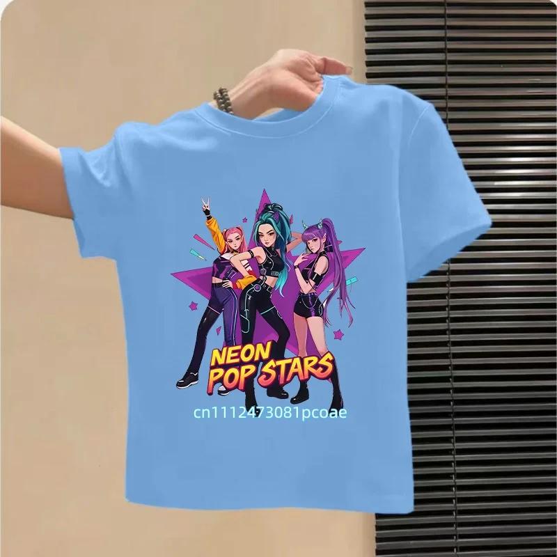 Summer Kpop Popular Cartoon Print Childrens Design Casual Harajuku Style Round Neck Short Sleeved Top Fans Gifts Kids Clothes
