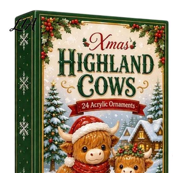 Farmhouse Style Seasonal Decor Christmas Highland Cow Advent Calendar, 24 Cute 3D Collectible Mini Thanksgiving Keepsake Gifts Figures, Holiday