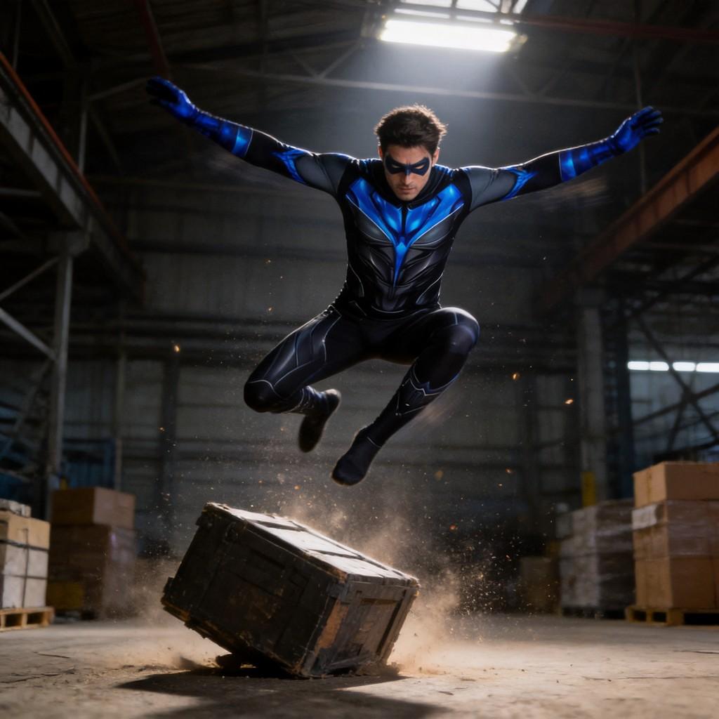 Tuta Integrale Nightwing dei Titans con Tessuto in Lycra per Cosplay ed Eventi in Costume