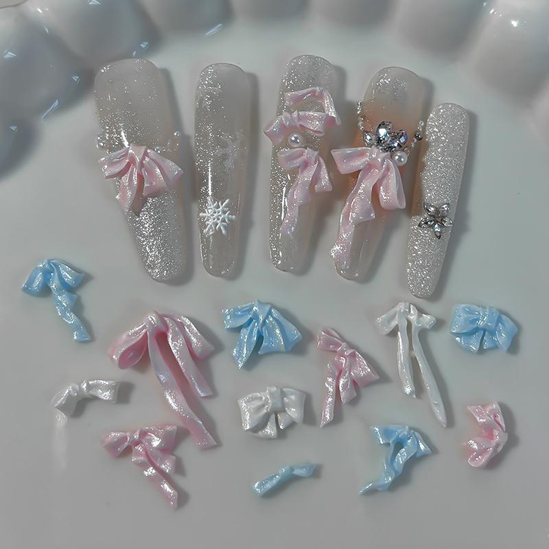 48/72Pcs Nail Satin Light Nail Charms Bowknot Jewelry Soft Carved Resin Bow Tie Nail Art Decoration Ribbon Bow  Diy