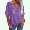 Women Fashion Letter Print Tee Shirt Summer Casual V-neck Top Loose Short Sleeve T-shirt
