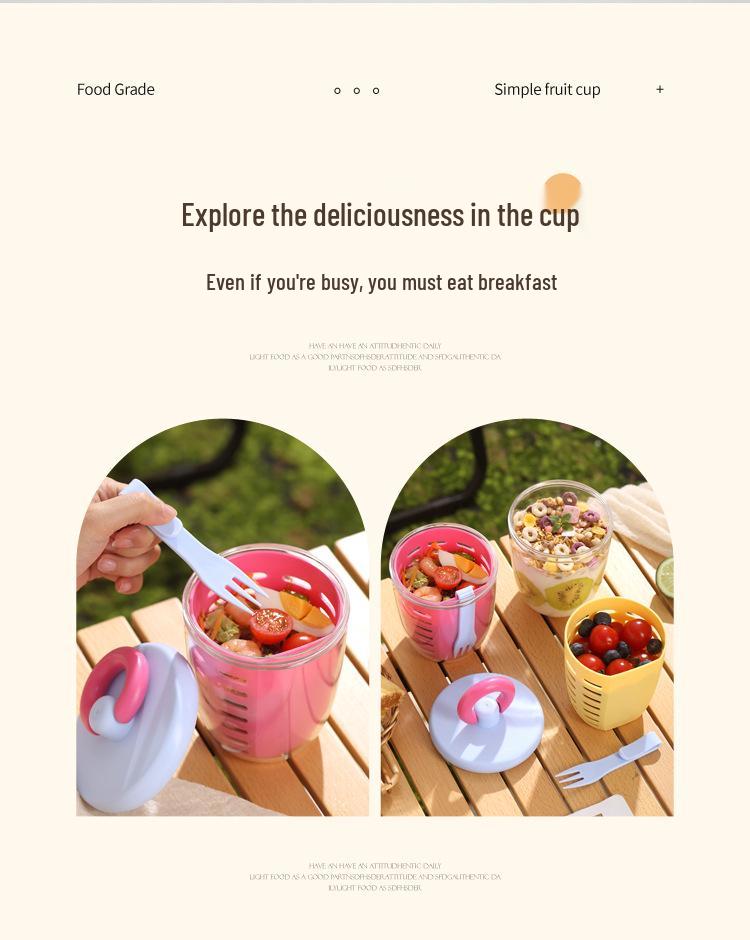 Portable Fruit and Salad Cup with Fork and Spoon - Leak-Proof, Double-Layer Design for Office or Picnic.