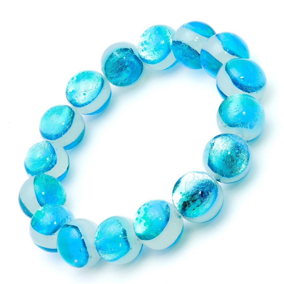 

[Sea drop] Glow-in-the-dark Firefly Glass 14mm Bead Bracelet Emerald Ocean Luminous Blue Lampwork Bead [273bt-14-17]