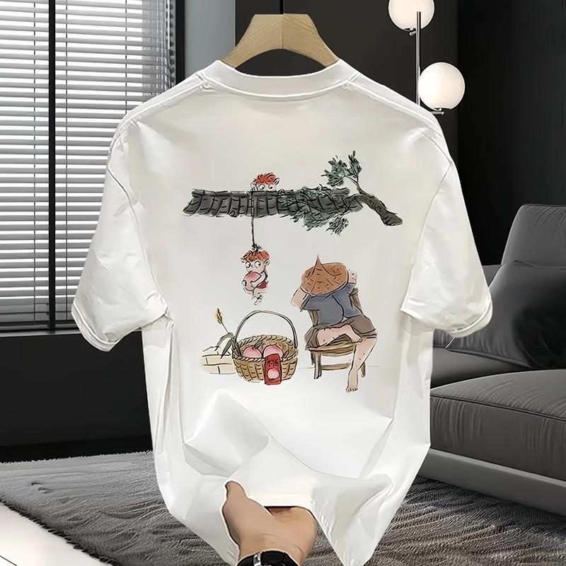 Trendy Brand Short-Sleeved Pure Cotton Men'S Printed T-Shirt Trendy Men'S And Women'S Versatile Round Neck T-Shirt Men'S