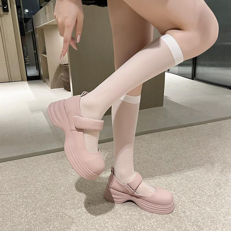 Fashion Fashionable and Minimalist Mary Jane Women's Shoes 2024 Autumn New Thick Sole Inner Elevated Casual Small Leather Shoes Heels